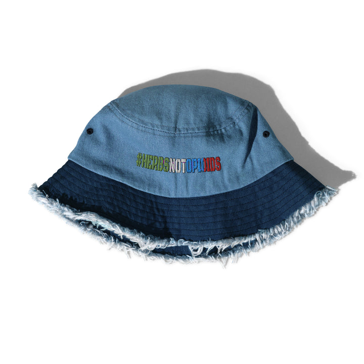 Distressed denim bucket hat